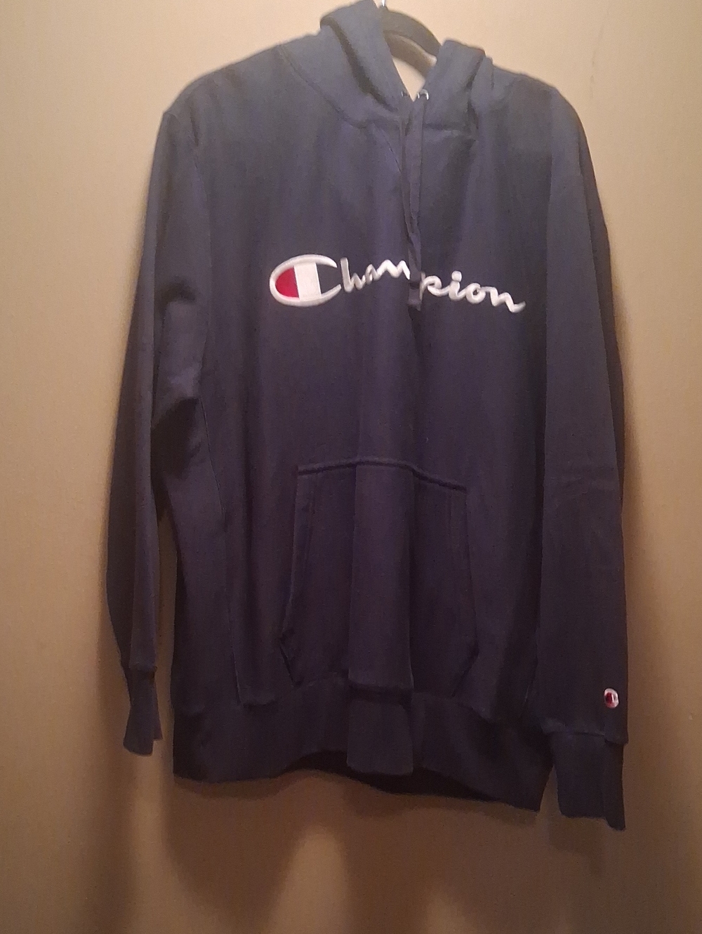 Champion Navy Hoodie with Script Logo XXL